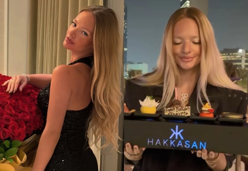 Вечернее платье с декольте, букет красных роз и украшения Bvlgari в подарок: Елизавета Пескова отметила 28-летие в Абу-Даби